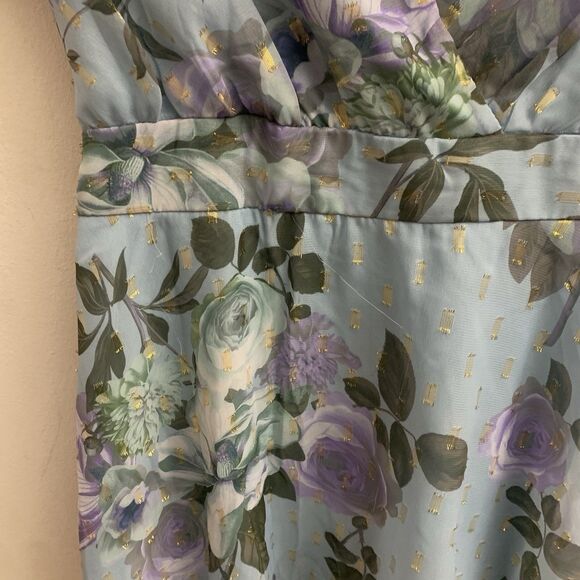 Honey And Rosie Dress Women 3 Blue Purple Floral Faux Wrap Ruffle Boho Mini - Picture 8 of 8